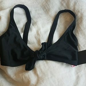 Black front tie bathing suit top